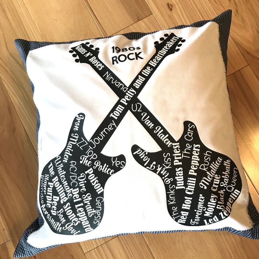 Handmade Pillow Cover, 1980s Rock Bands Guitars Music Room Decor 18 x 18 inches - Picture 6 of 16